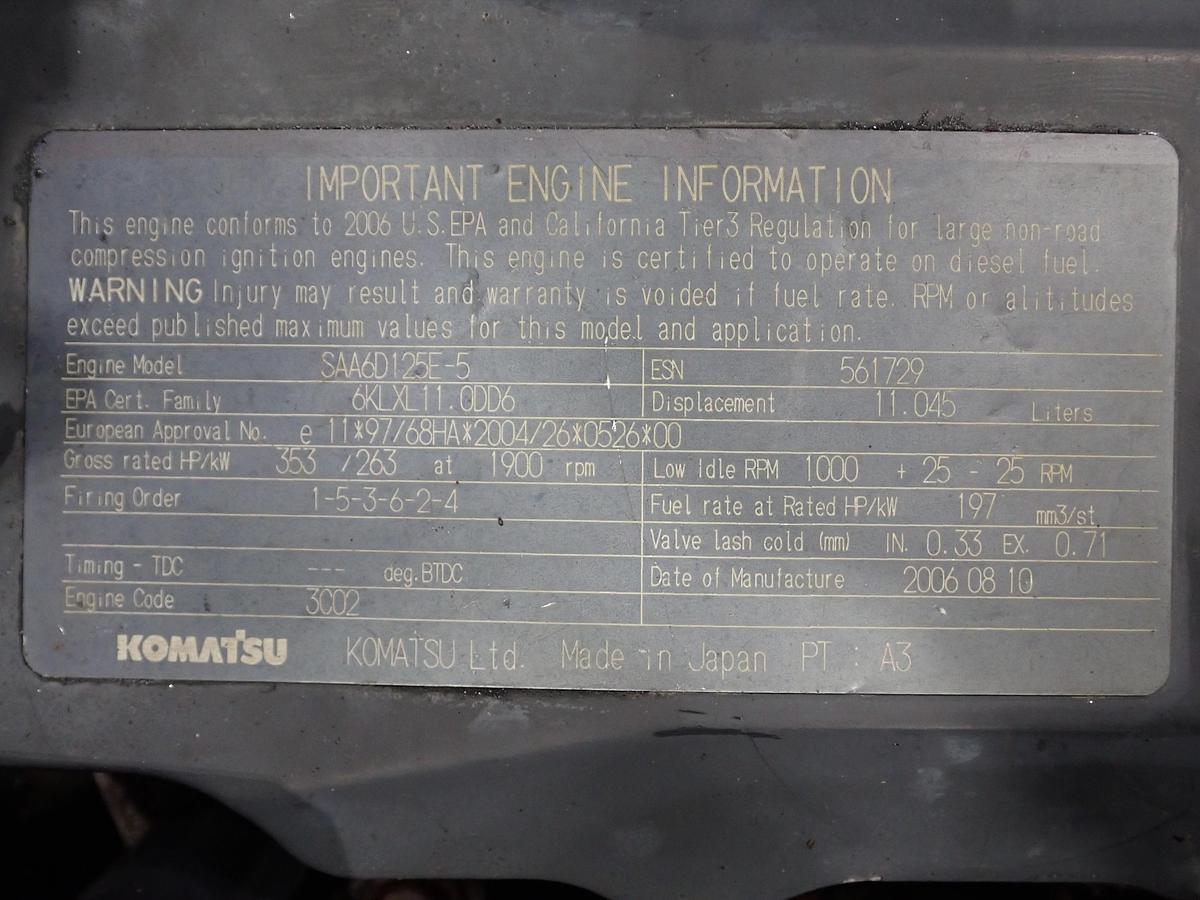 Used 2006 Komatsu SAA6D125E-5 Diesel Engine PC400LC-7E0