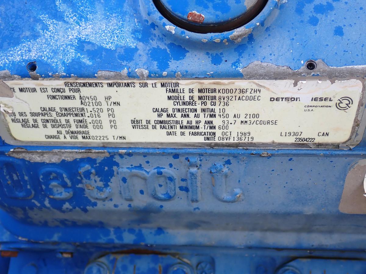 Used 1989 Detroit Diesel 8V92TA Engine POWER UNIT w/ PTO CLUTCH