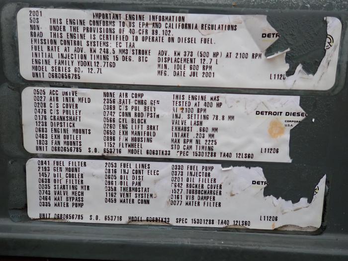 Used 2001 Detroit Diesel Series 60 12.7 Liter