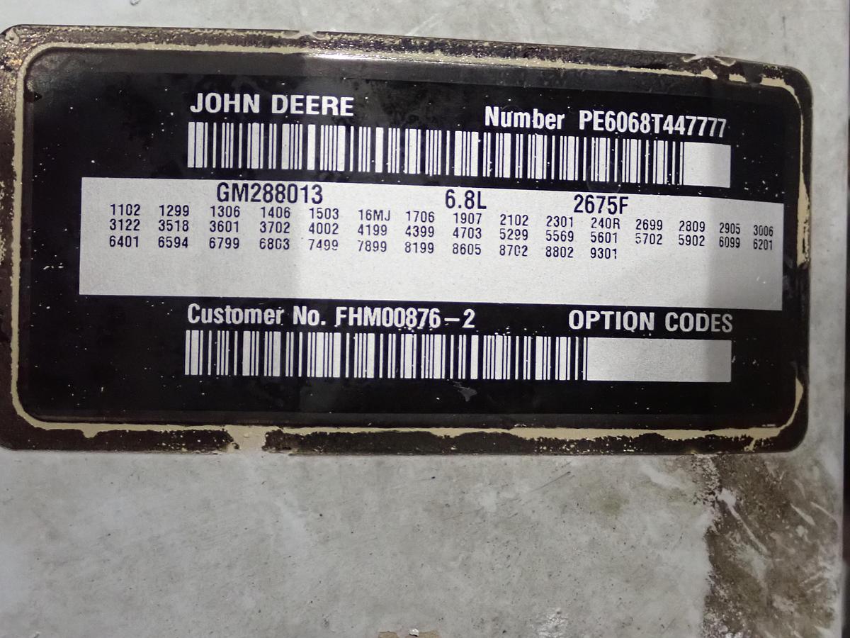 Used John Deere 6068TF250 Turbo Diesel Engine 865 HOURS!