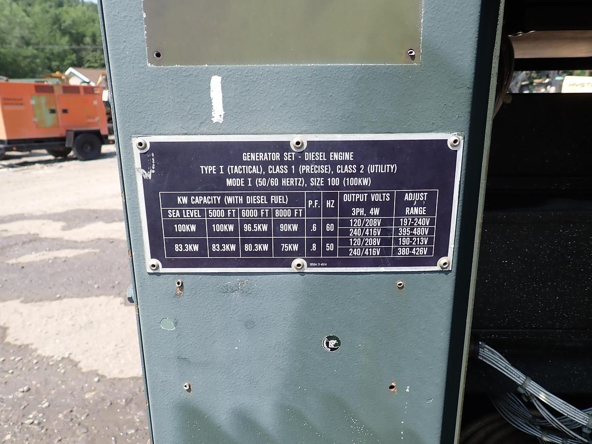 Used 1990 Libby MEP007B 100 KW Diesel Generator GOV'T SURPLUS