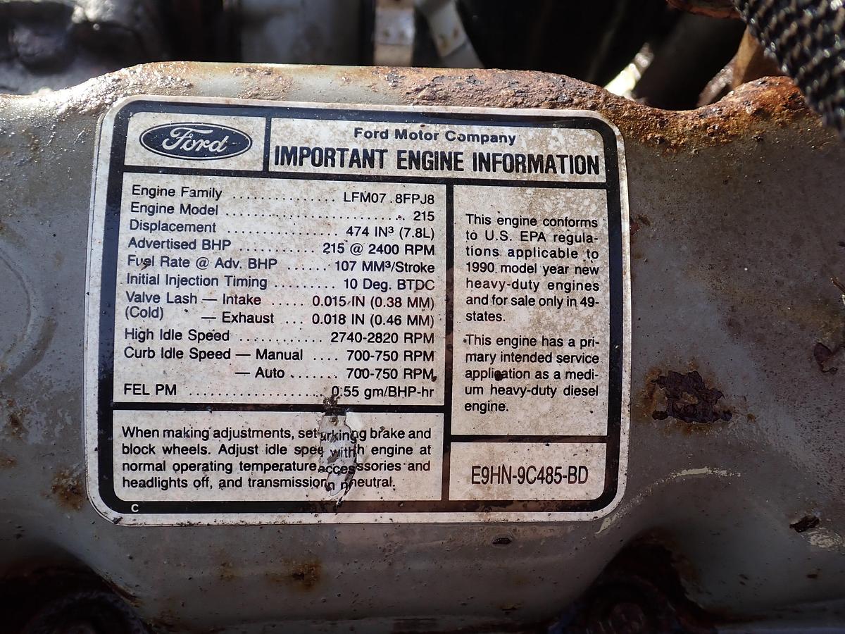 Used 1990 Ford 7.8 Liter Turbo Diesel Engine 44K MILES!!