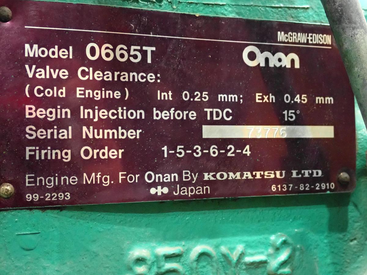 Used Komatsu S6D105-1 Turbo Diesel Engine LOW HOURS! Onan 0665T