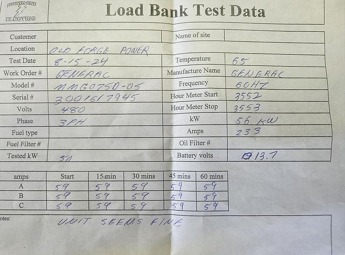 Used 2017 Generac MMG75D 62 KW Generator