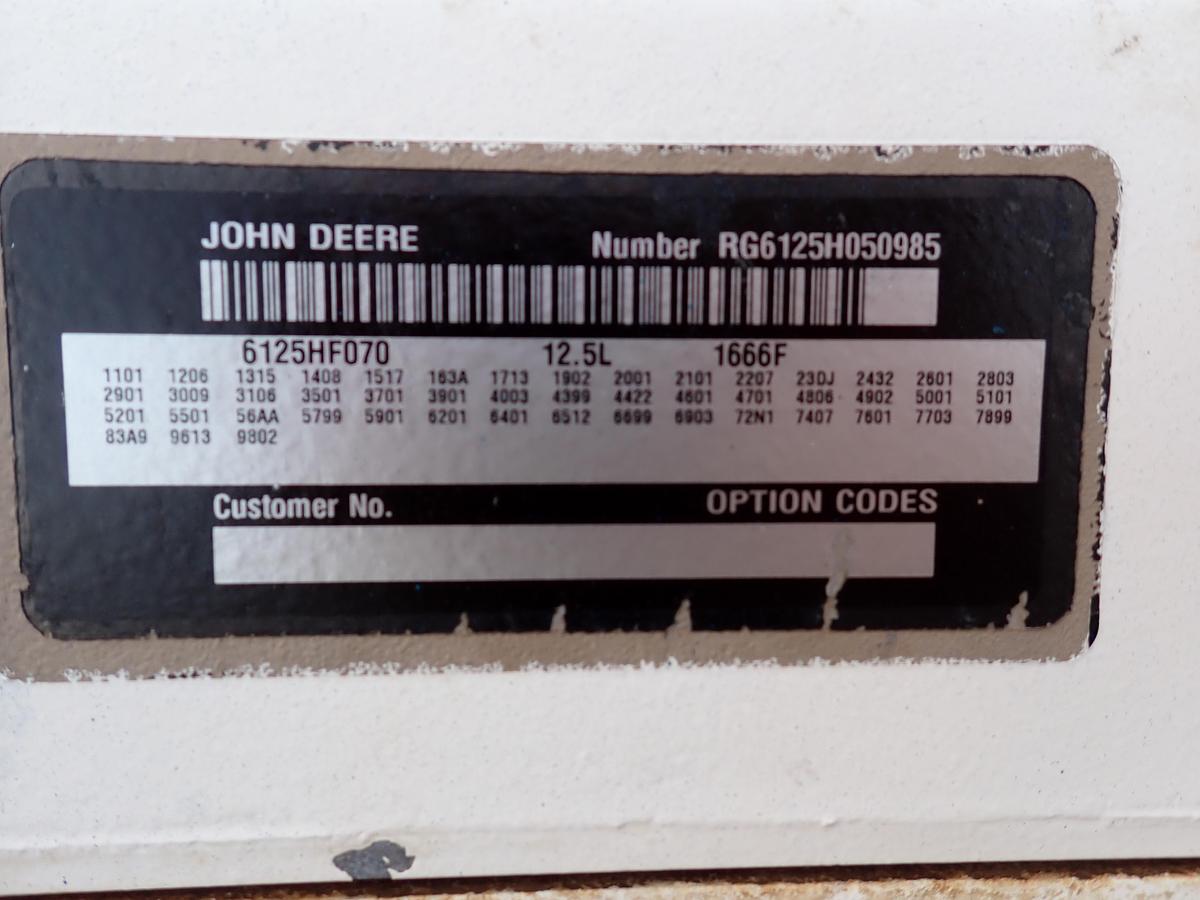 Used John Deere 6125HF070 Diesel Engine 225 HOURS!!