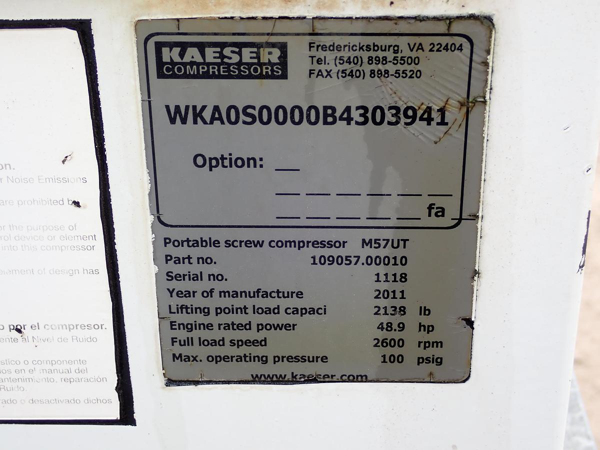 Used 2011 Kaeser M57 210 CFM Air Compressor SKID MOUNTED