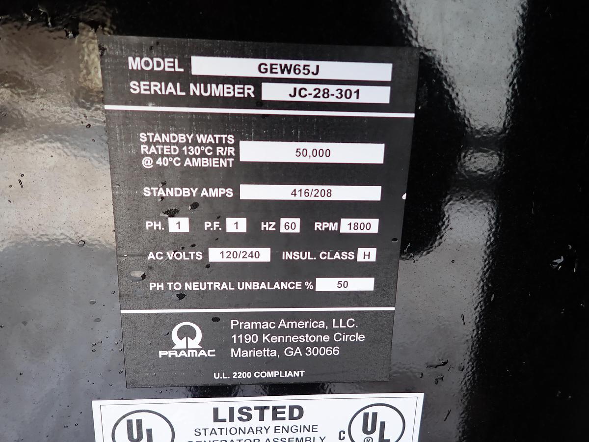 Used 2012 Pramac GEW65J 50 KW Standby Generator