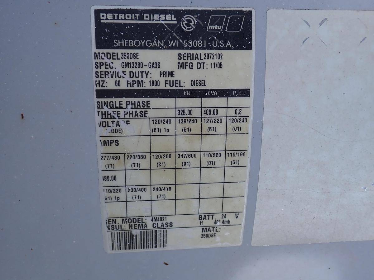 Used 2005 Detroit Diesel 325 KW Generator Set 12.7 Liter Series 60