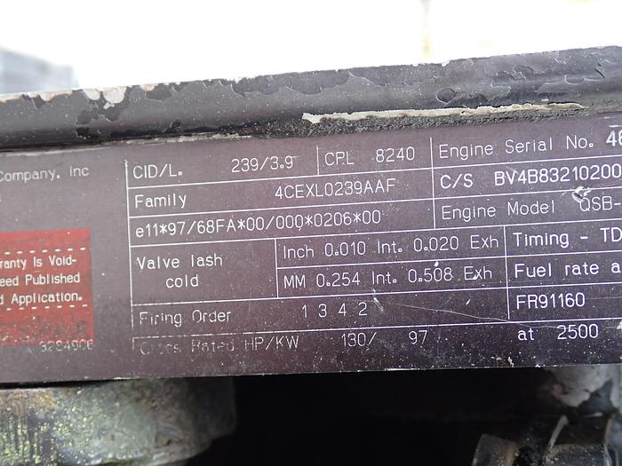 Used 2004 Cummins QSB 3.9 Diesel Engine CPL 8240 VP30 Pump