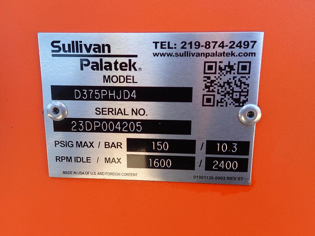 Used 2023 Sullivan Palatek D375PHJD4 375 CFM Air Compressor
