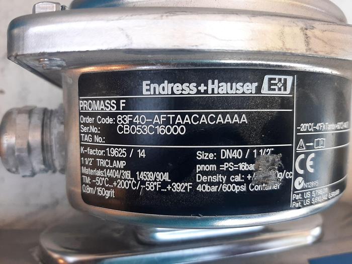 Used Meter, Flow, Endress Hauser, Promass F, 1-1/2", 316 S/st, B #S743319
