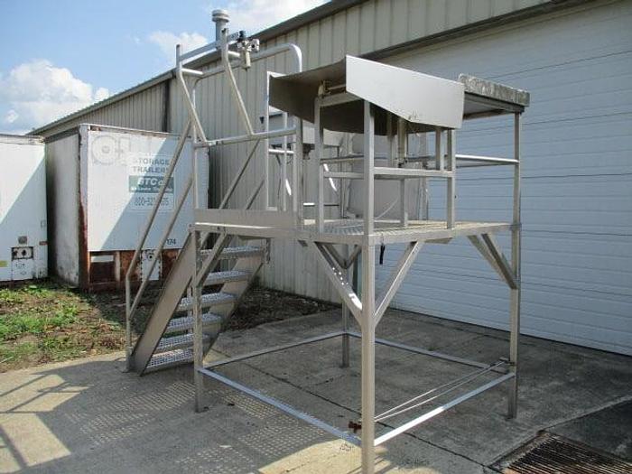 Used Work Platform, Stainless Steel, 5' 6" x 5' 6" with stairs, sink & work table