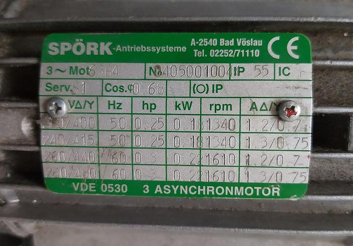 Usado Winkelgetriebemotor, RMI40-0.18/4-63B14, 17,5 U/Min., Spörk,  gebraucht