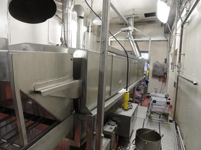 Used STEAM FIRED BLANCHER, 48" W X 16' LONG, OVERHEAD FRAMEWORK FOR HOISTING CANOPY, ALL STAINLESS STEEL M2003M