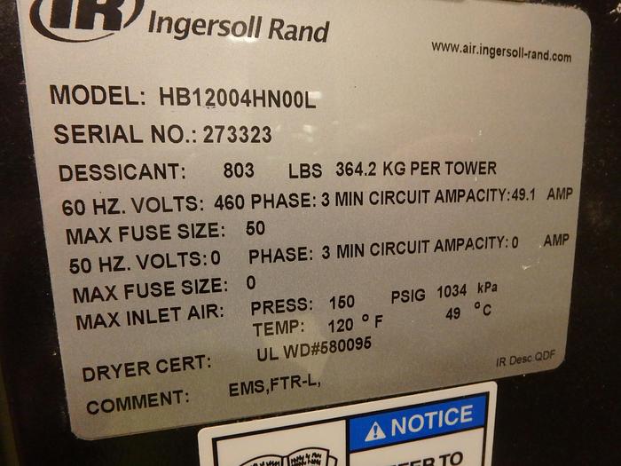 Used Ingersoll Rand Heated Blower Desiccant Air Dryer