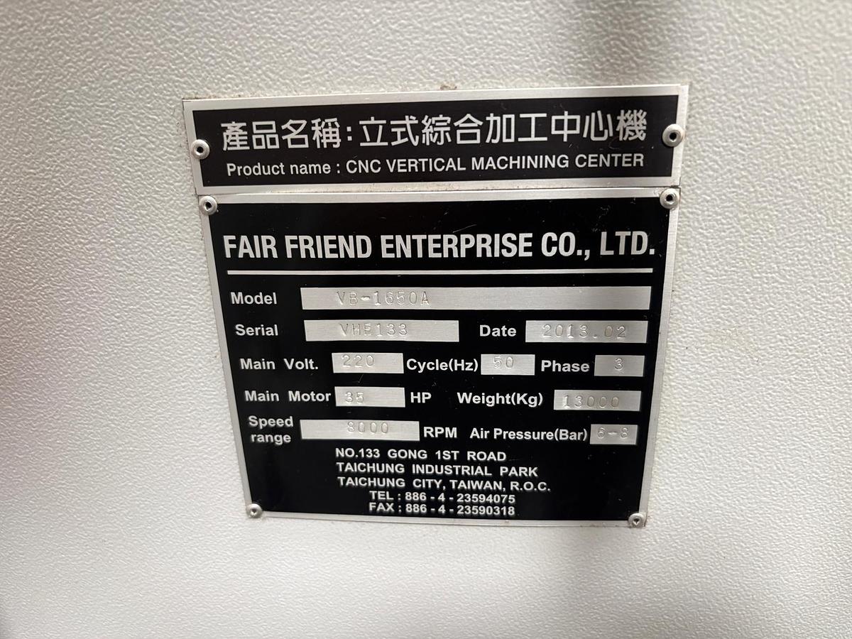 Used 2013 FEELER LARGE CAPACITY VERTICAL CNC MACHINING CENTRE VB-1650A