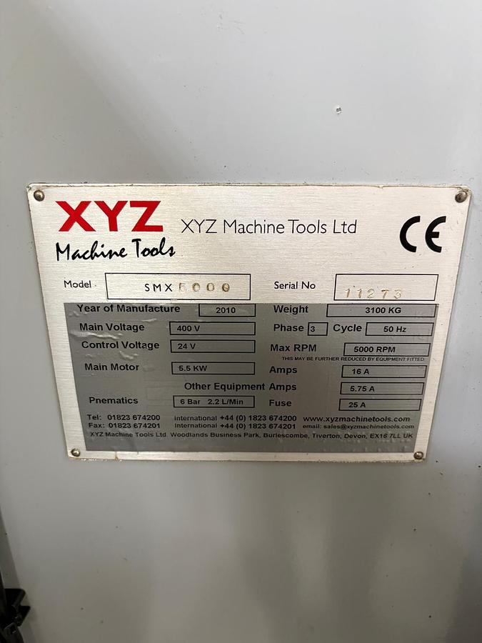 Used 2010 XYZ SMX 5000 VERTICAL BED TYPE CNC MILLING MACHINE