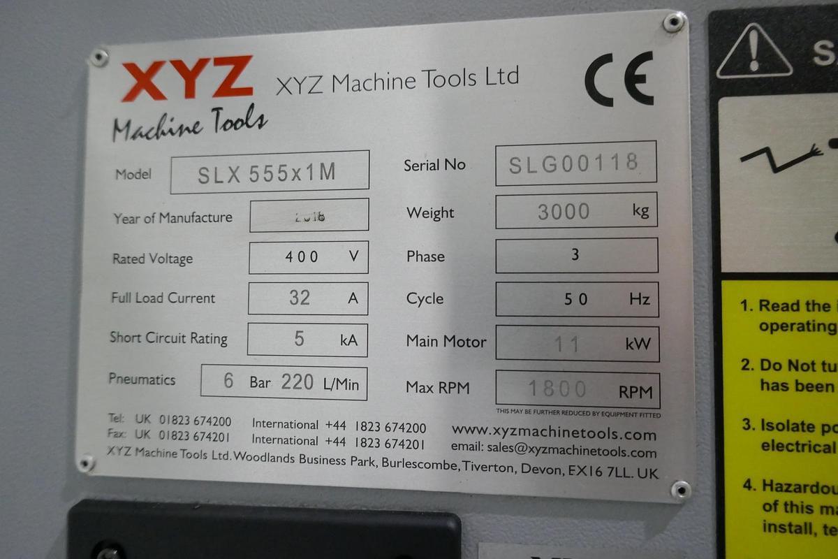 Used 2018 XYZ PROTURN SLX 555 x 1000mm CNC LATHE