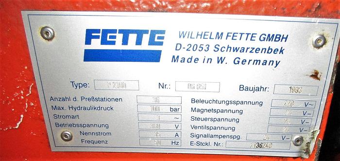 Used 1993 FETTE P 2100