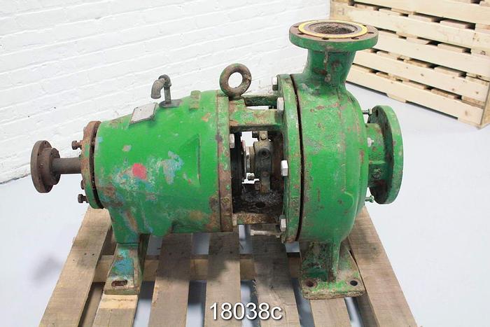 Used Goulds 3175 Pump, 4X6X14, 2-Vane Impeller, 13.5" Impeller Diameter, Ductile Iron Casing, Ductile Iron Suction Side Plate, Ductile Iron Stuffing Box, Stainless Steel Impeller, Packing #18038