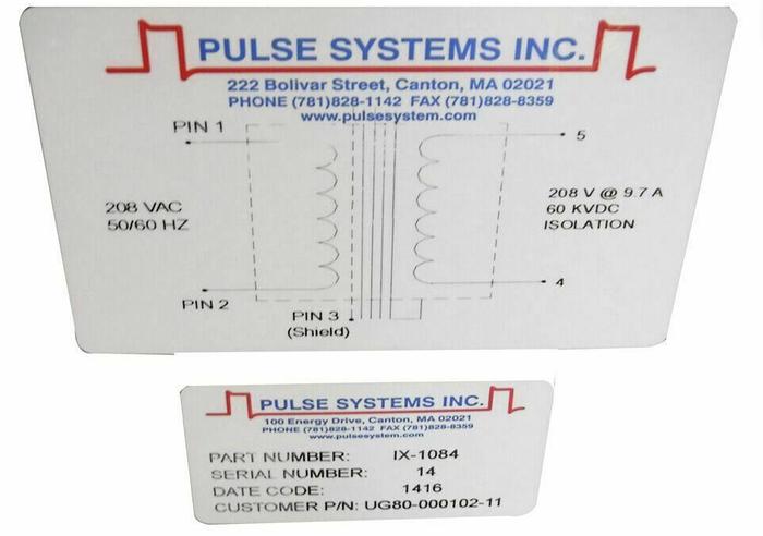 Used PULSE SYSTEMS MAGCAP ENGINEERING ISOLATION TRANSFORMER IX-1084...