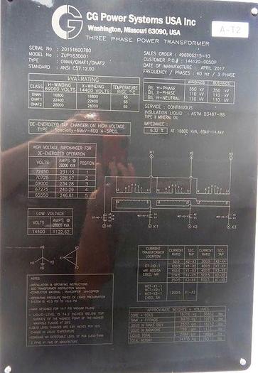 Surplus 2017 CG Power Systems 16/28 MVA GSU Transformer