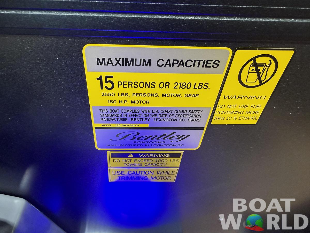 2027 Bentley Legacy 220 Swingback Pontoon & 4-Stroke Outboard $44995