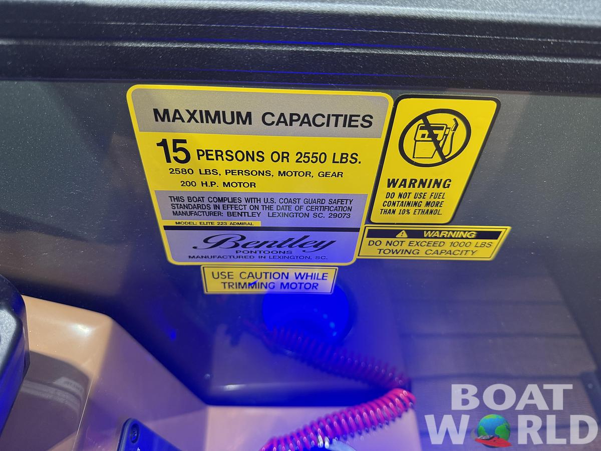 2026 Bentley Pontoons Elite 223 Admiral Quad Lounge Tritoon