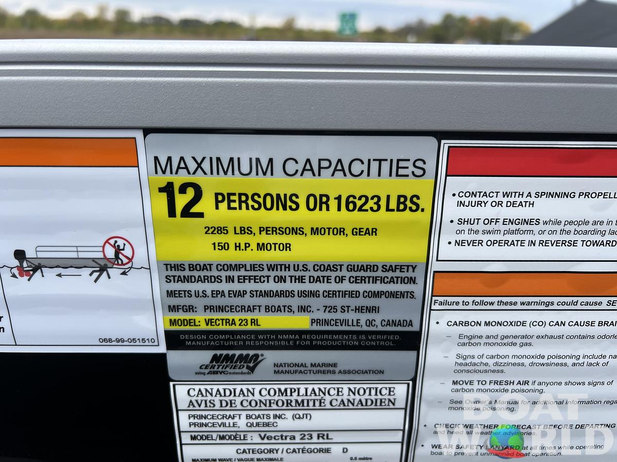 2026 Princecraft Vectra 23 RL Dinette Swingback Pontoon