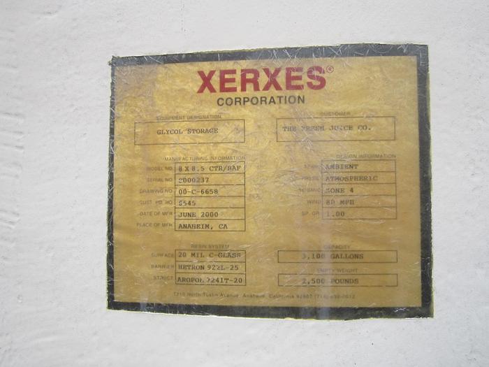 Used Tank, 3,100 Gallon, FRP, 8' x 8'5", SB/DT, Xerxes #S739579