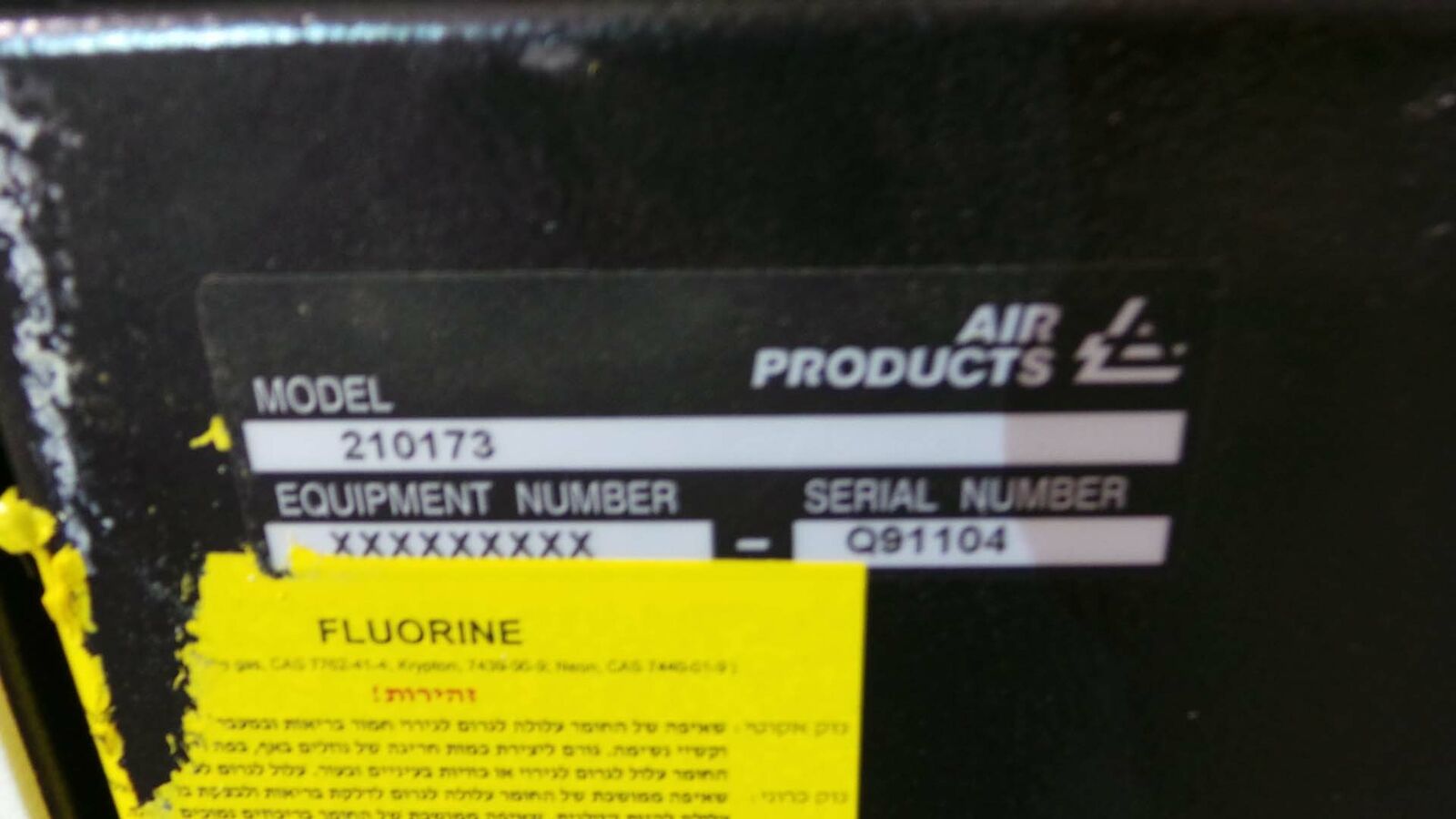 Used Air Products 210173 Cabinet, Gasguard Gas KR / NE