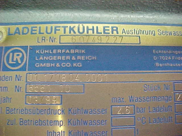 Used 1989 CHARGE AIR COOLER MWM TBD 234