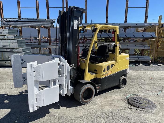 Used 12,000 POUND HYSTER MODEL S120FT ROLL CLAMP FORKLIFT WITH 60" CASCADE CLAMP