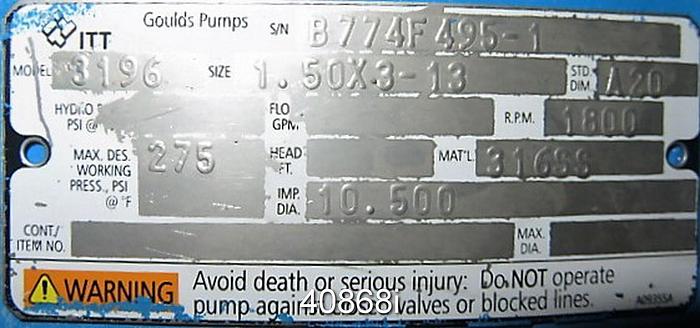 Used Goulds 3196 1.5x3x13 Pump, MTI Power End #40868