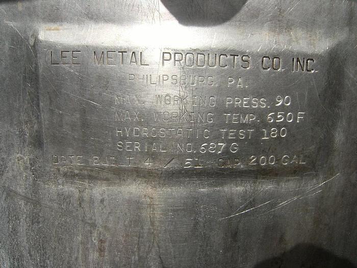 Used 200 GALLON LEE AGITATED KETTLE - S/S - 90 PSI JACKET
