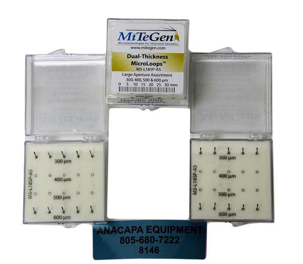 Used MiTeGen M5-L18SP-A5, Dual-Thickness MicroLoops 300 &amp; 600µM Apertures Lot (8146)W