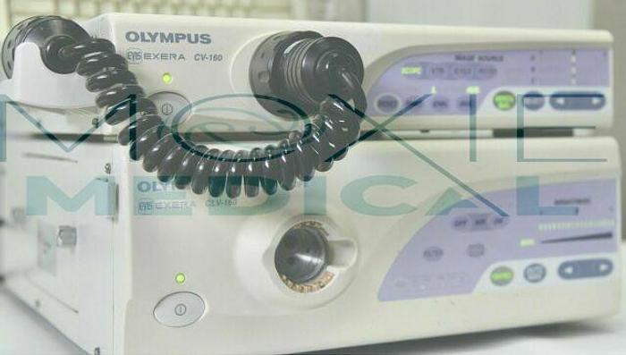 Used Olympus CV-160 Evis Exera Processor, CLV-160 Light Source, MAJ-843 Pig Tail, Keyboard and Accessories