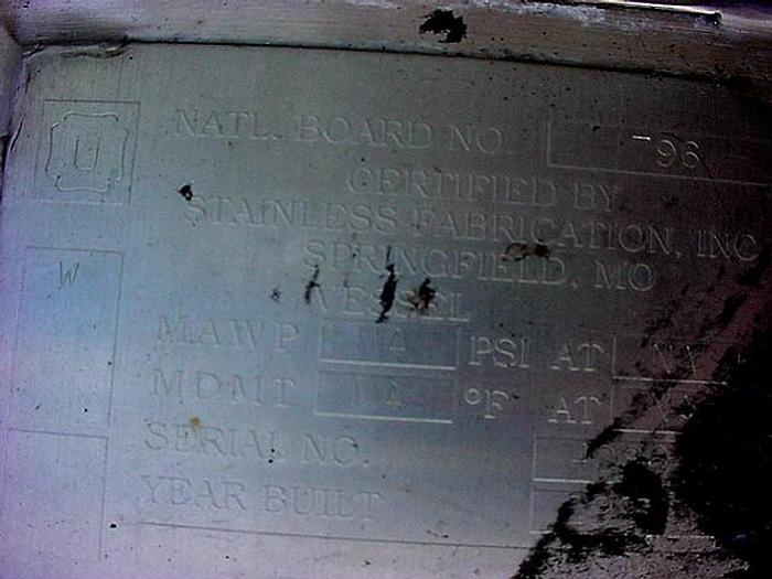 Used 1,325 GALLON STAINLESS FABRICATION TANK – S/S – JACKETED (#9732)