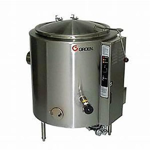Used GROEN AH/1E-80, 80 GAL. GAS SELF CONT'D STEAM KETTLE w/ POWER-AID E-Z LIFT COVER, (STOCK #778).