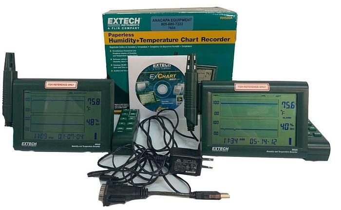 Used Extech RH520A Paperless Humidity, Temperature Chart Recorder Lot of 2 (7655) W