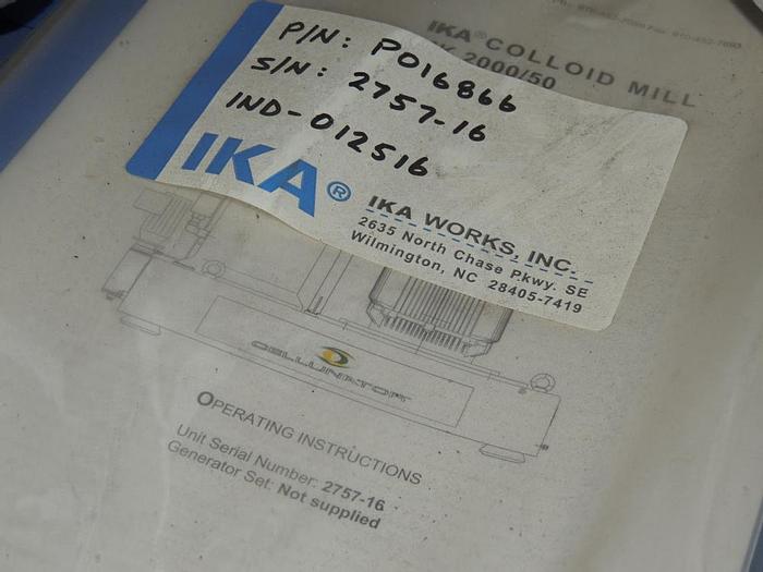 Used UNUSED IKA WORKS MK 2000/50 COLLOID MILL – 150 HP (#9720)