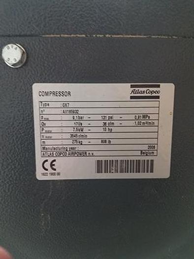 Used Atlas Copco GX7 Air Compressor