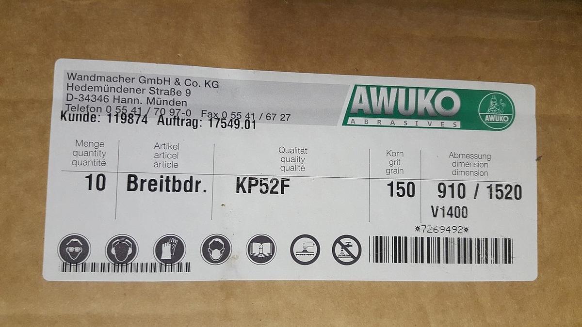 Used Schleifbänder 910 x 1520 mm, K 150 AWUKO