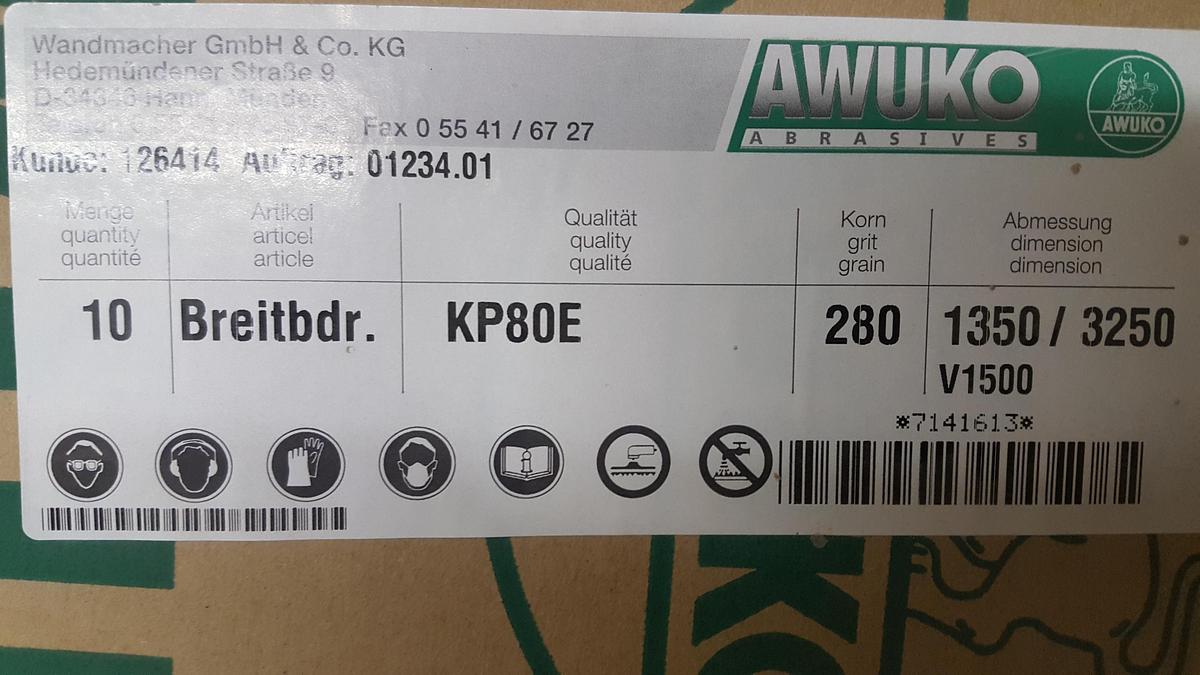 Used Sanding belts 1350x3250 mm, K 280- special price