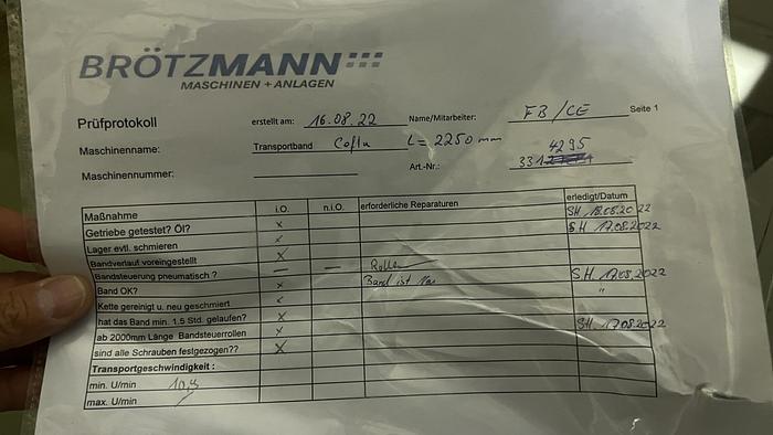 Used Gurtbandtransport Cefla TN, Länge 2.250 mm, VD
