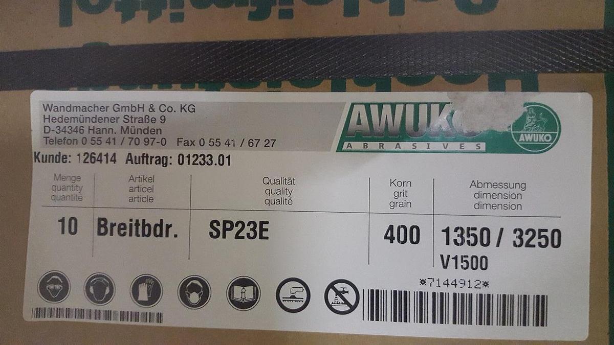 Used Sanding belts 1350x3250 mm, K 400 AWUKO