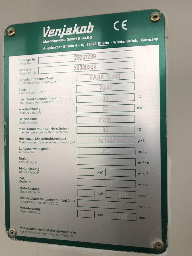 Used Venjakob FADK exhaust air dryer