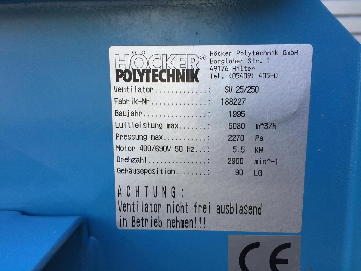 Used Absaugventilator, Höcker Polytechnik D250 mm/5,5KW