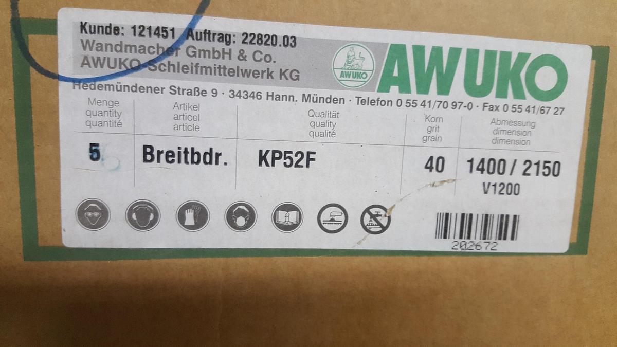 Used Sanding belts 1400 x 2150 mm, K 40, AWUKO