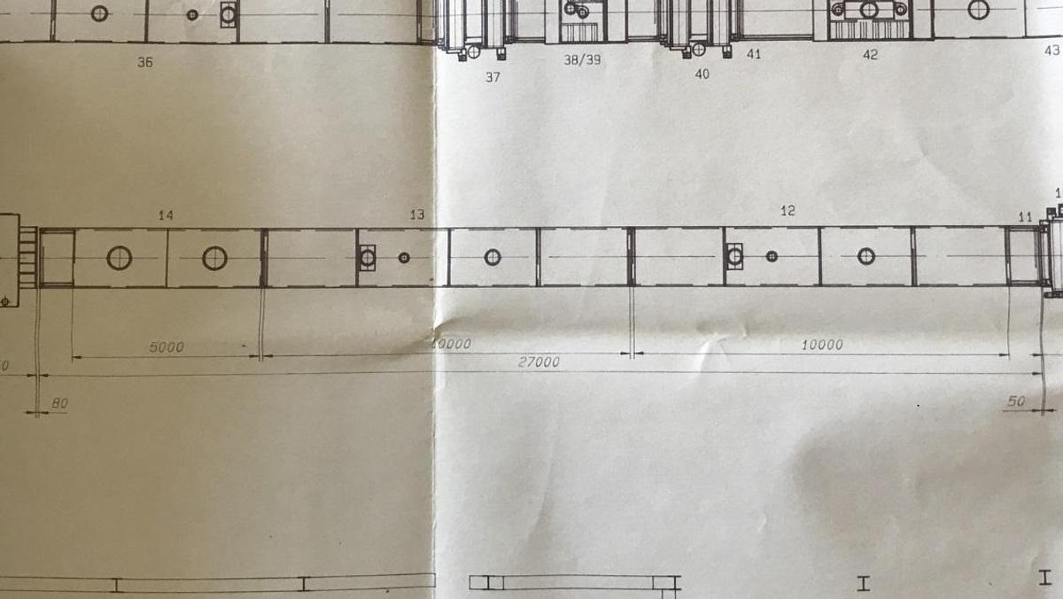 Used Hackemack KTR nozzle dryer duct, length 27,000 mm